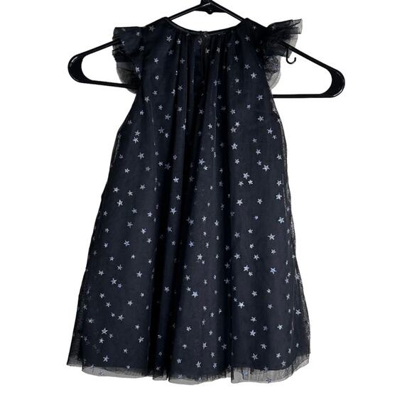 H&M Tulle Midi Dress Silver Star Print Ruffle Shoulders A-Line Lined Black 3-4Y - Picture 11 of 12